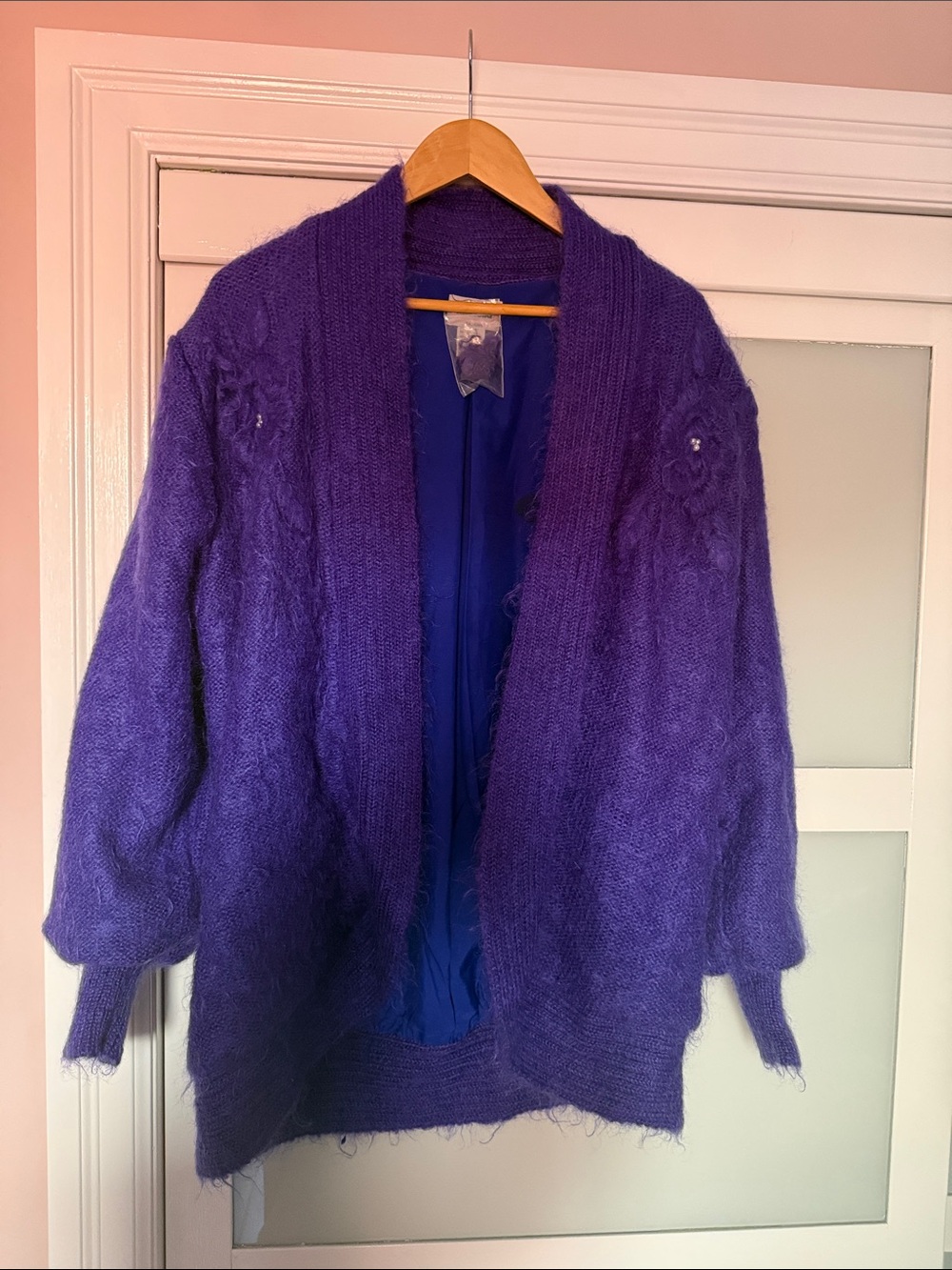 Open-Front Purple Fuzzy Knit Cardigan